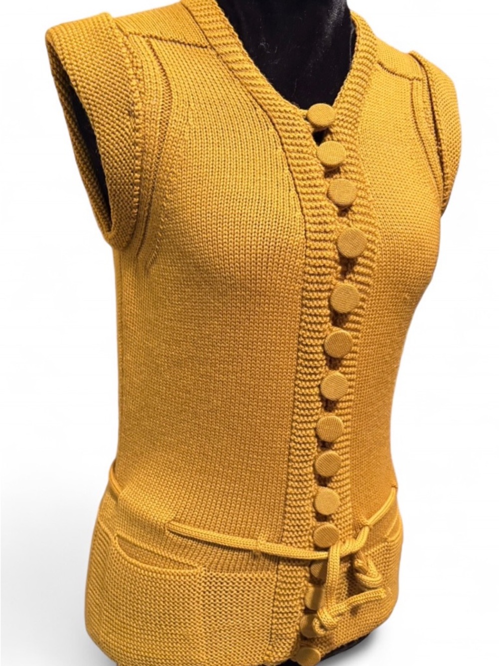 Gucci Golden Mustard Knit V-Neck Sleeveless Sweater Vest - Picture 6 of 7